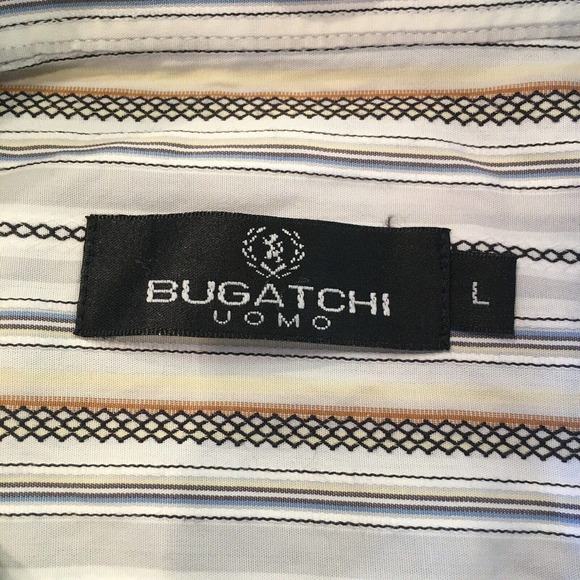 Bugatchi Uomo Button Up Shirt Mens Large White Long Sleeve Striped Cotton Casual - Picture 5 of 8